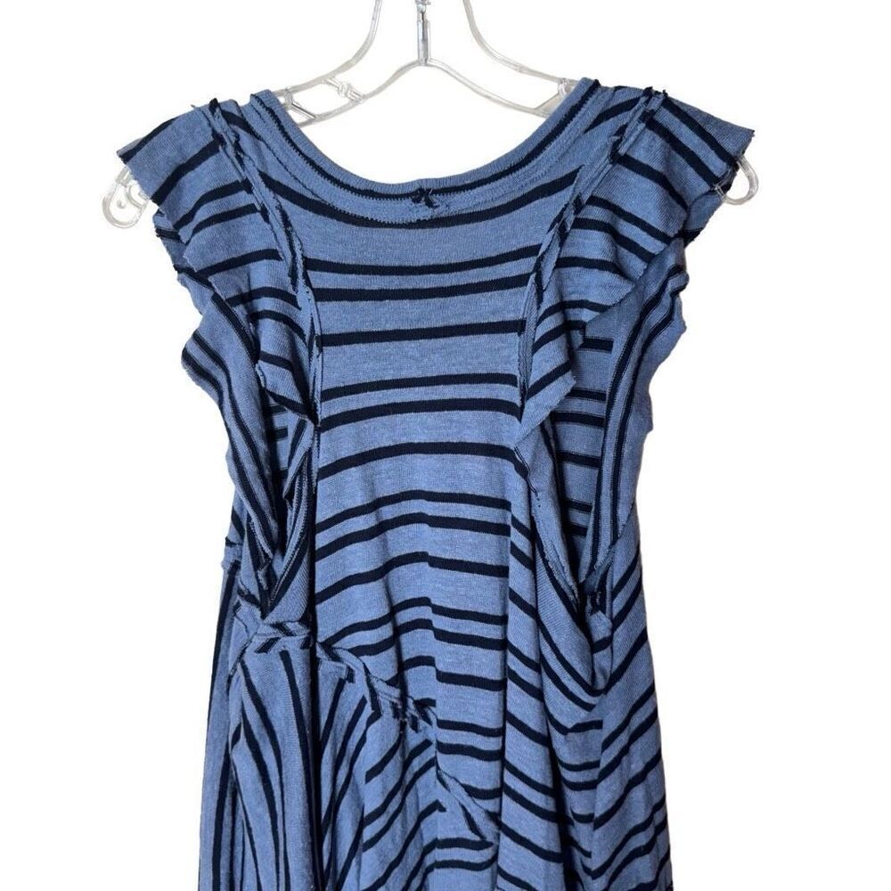 Free People Blue Striped Tunic Dress Between the Lines XS Flutter Ruffles Linen - Picture 15 of 16